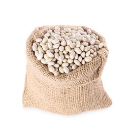 Photo of Burlap sack with dried beans isolated on white