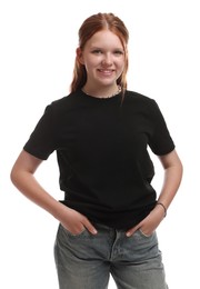 Portrait of teenage girl on white background