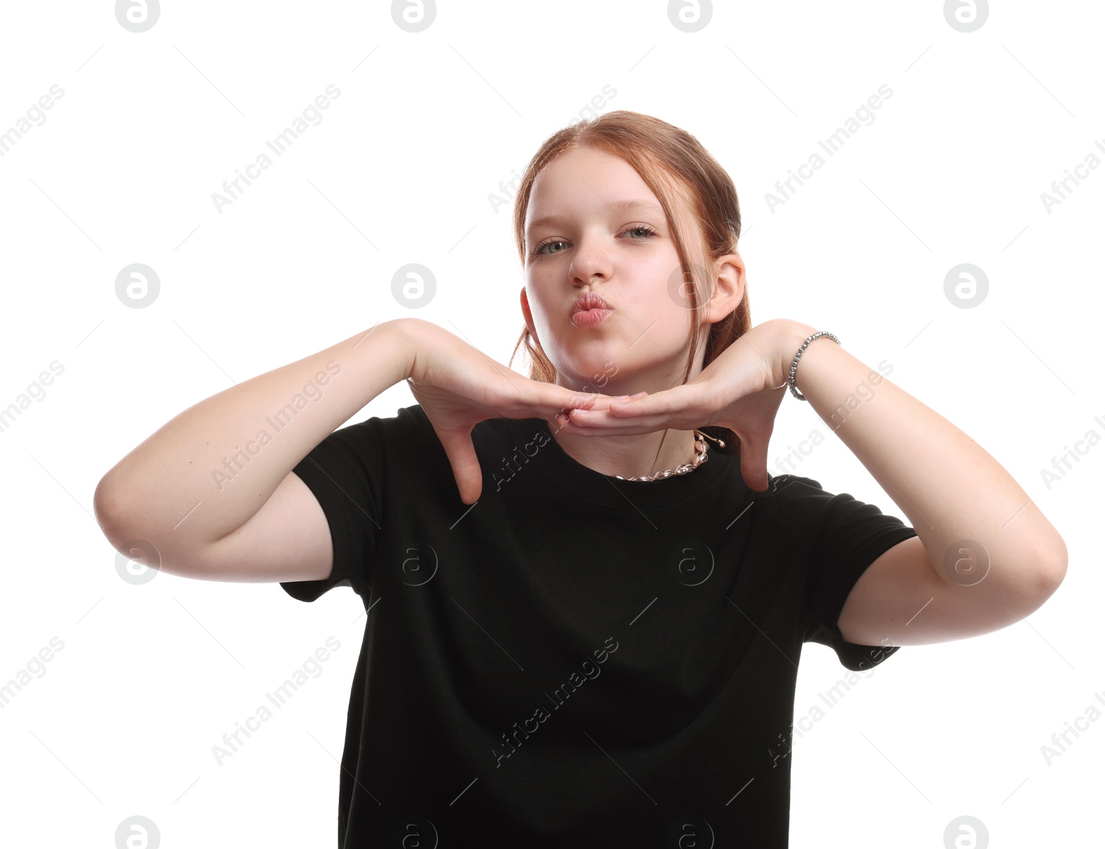 Photo of Portrait of teenage girl on white background