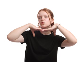 Portrait of teenage girl on white background