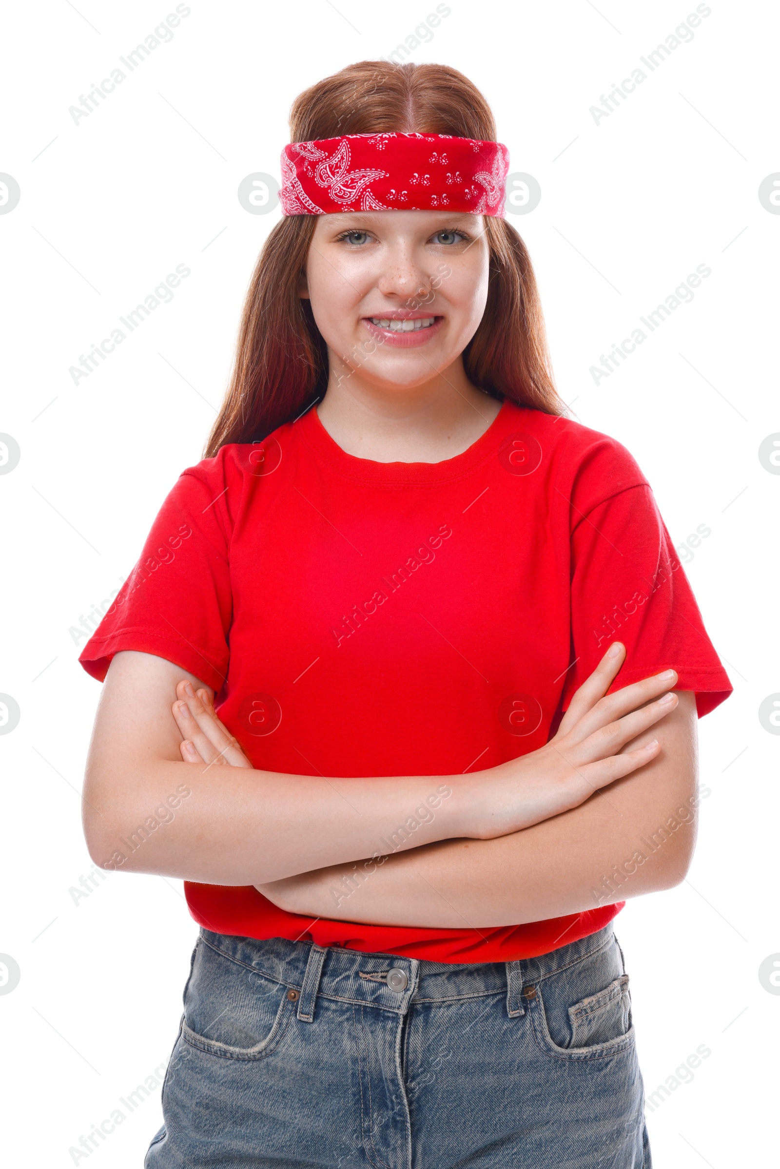 Photo of Portrait of teenage girl on white background