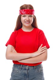 Photo of Portrait of teenage girl on white background