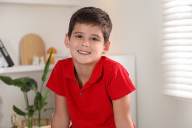 Portrait of cute little boy at home