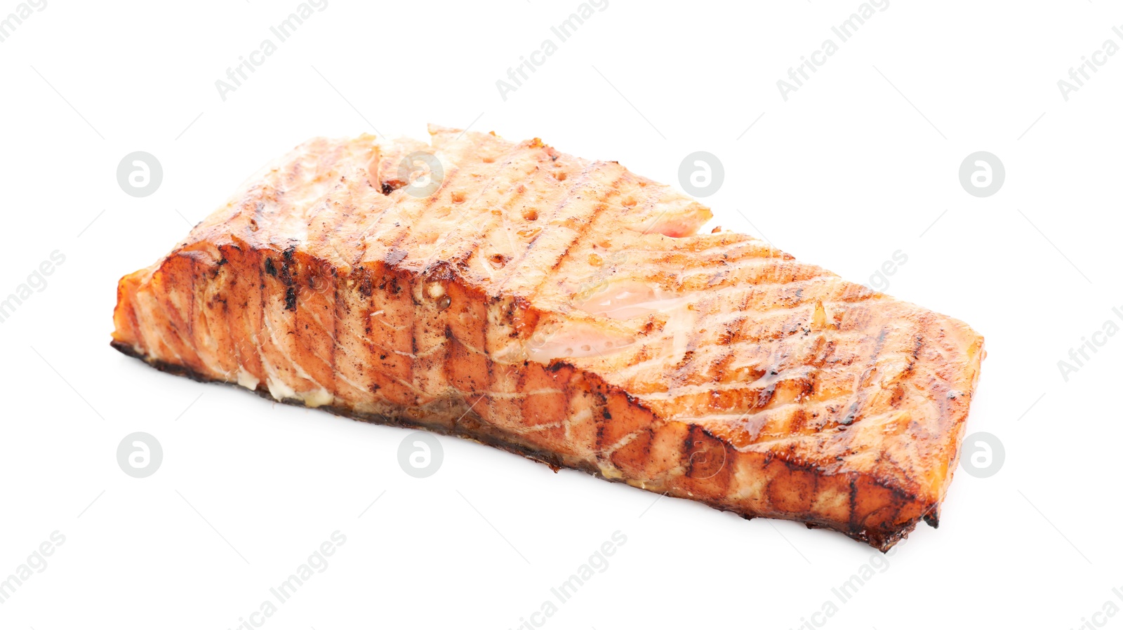 Photo of Delicious grilled salmon fillet isolated on white