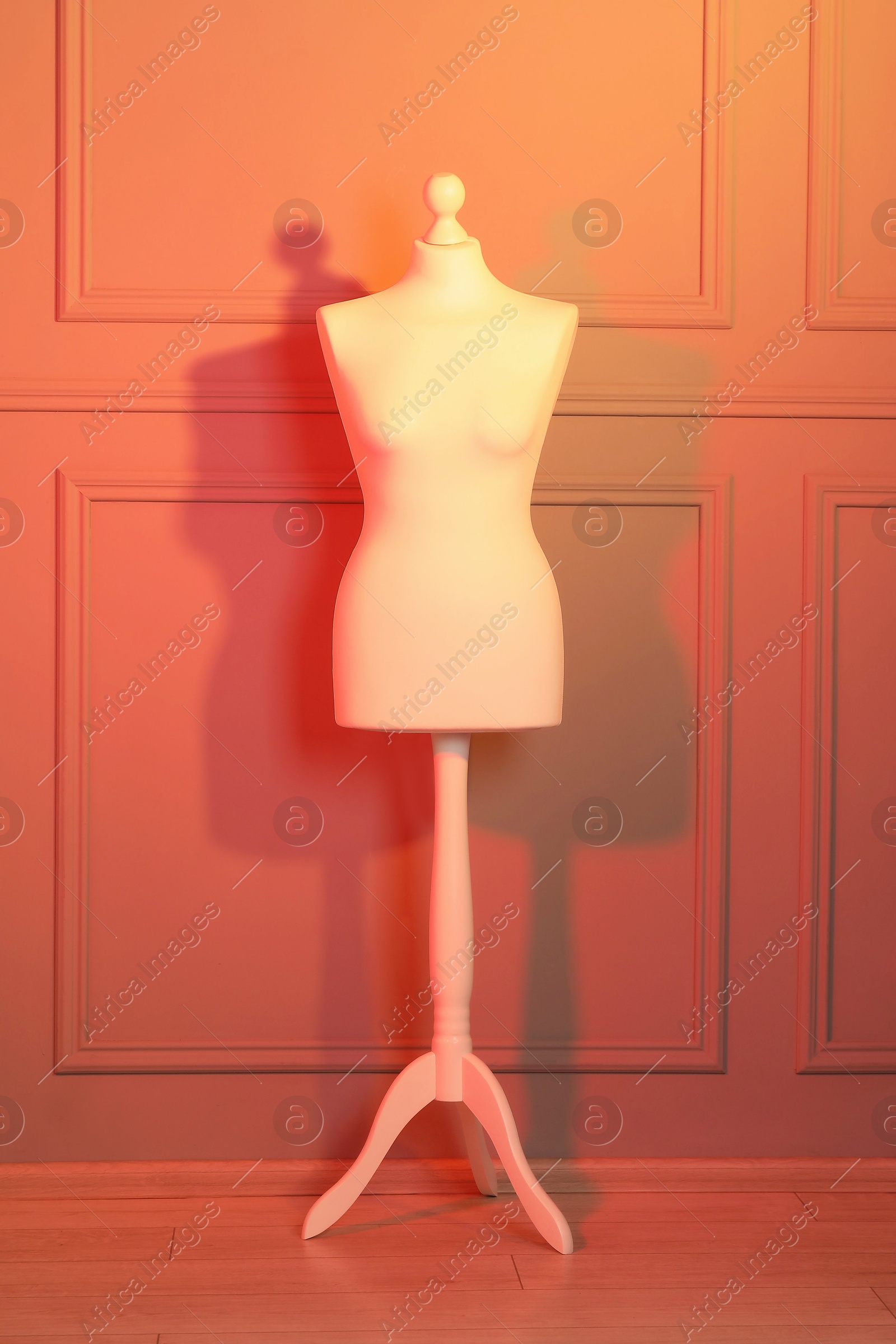 Photo of One mannequin near wall in neon lights