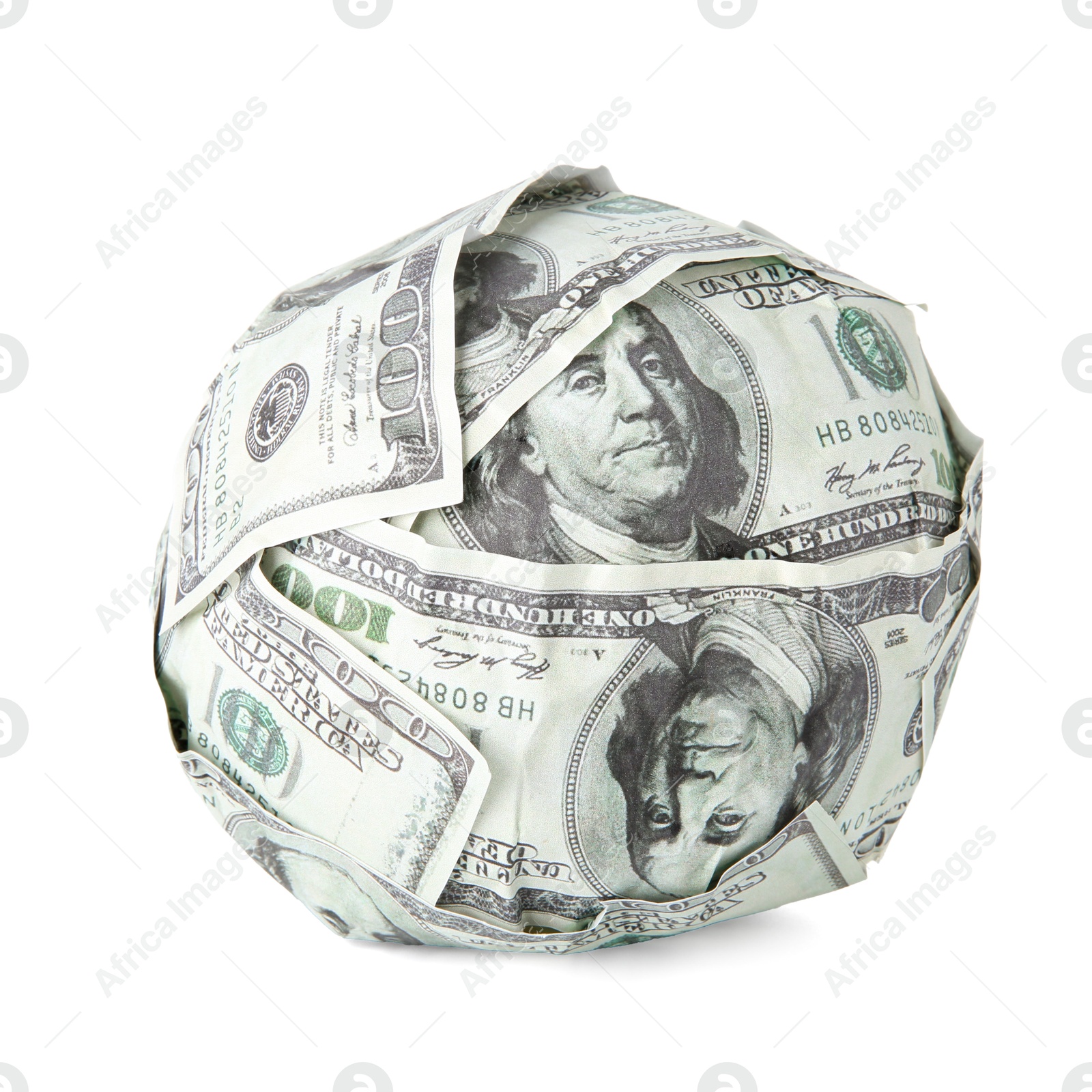 Photo of Ball made of dollars isolated on white