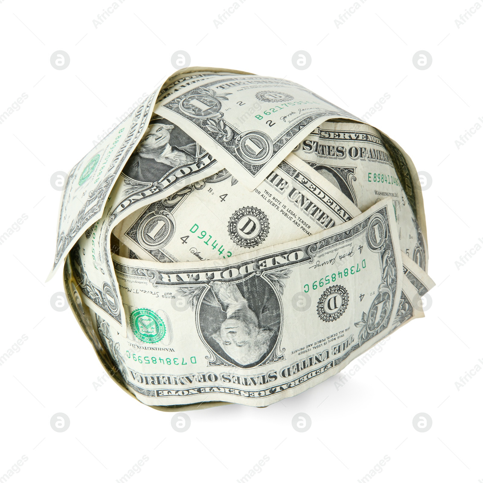 Photo of Ball made of dollars isolated on white