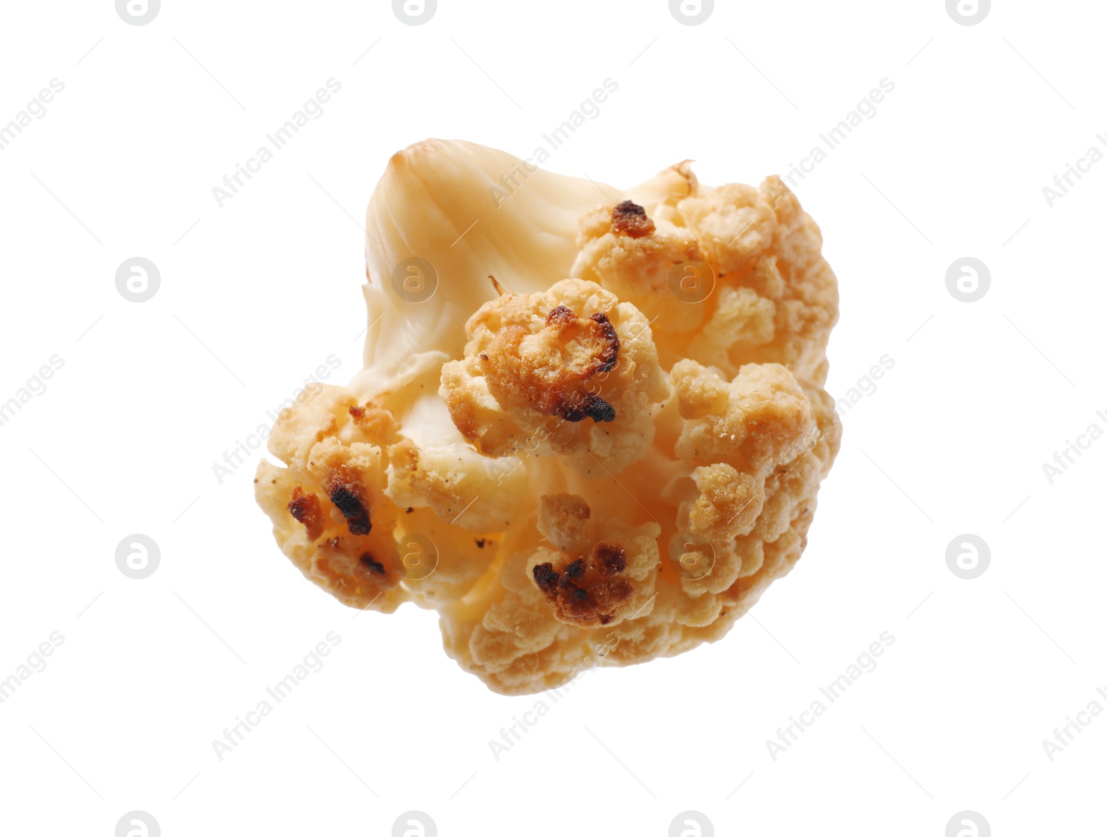 Photo of Piece of tasty baked cauliflower on white background