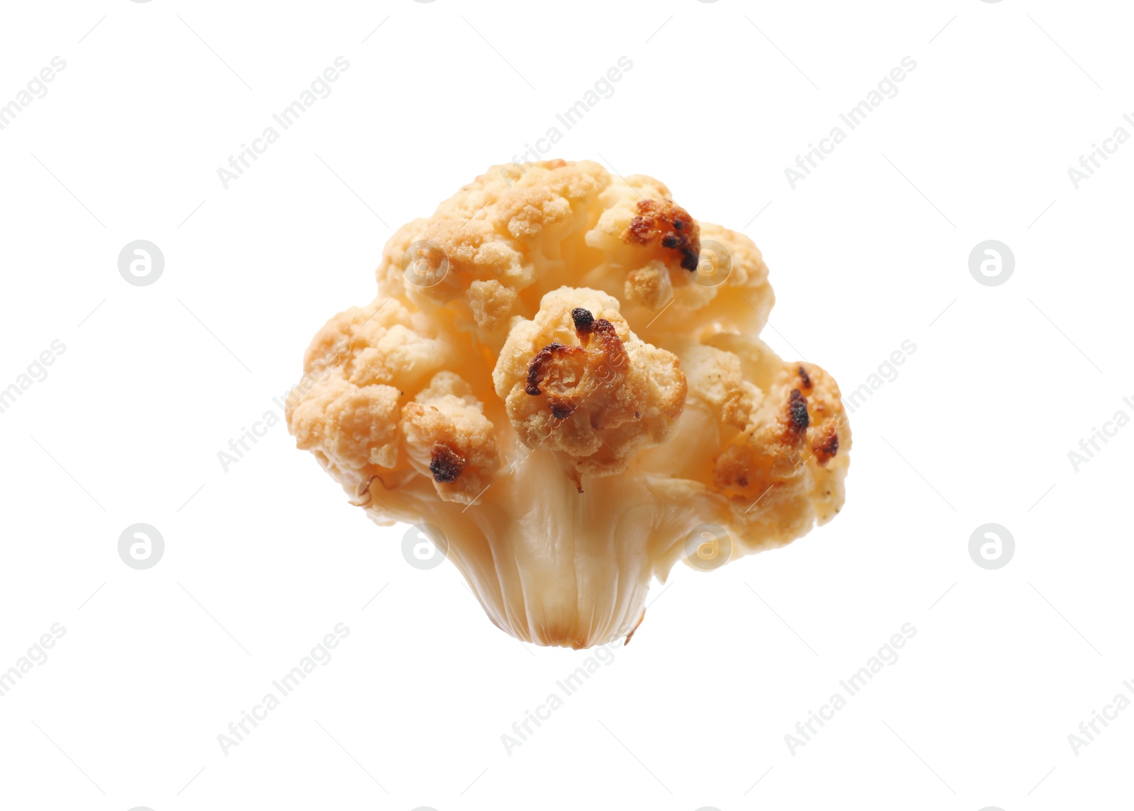 Photo of Piece of tasty baked cauliflower on white background