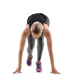 Runner in starting position on white background