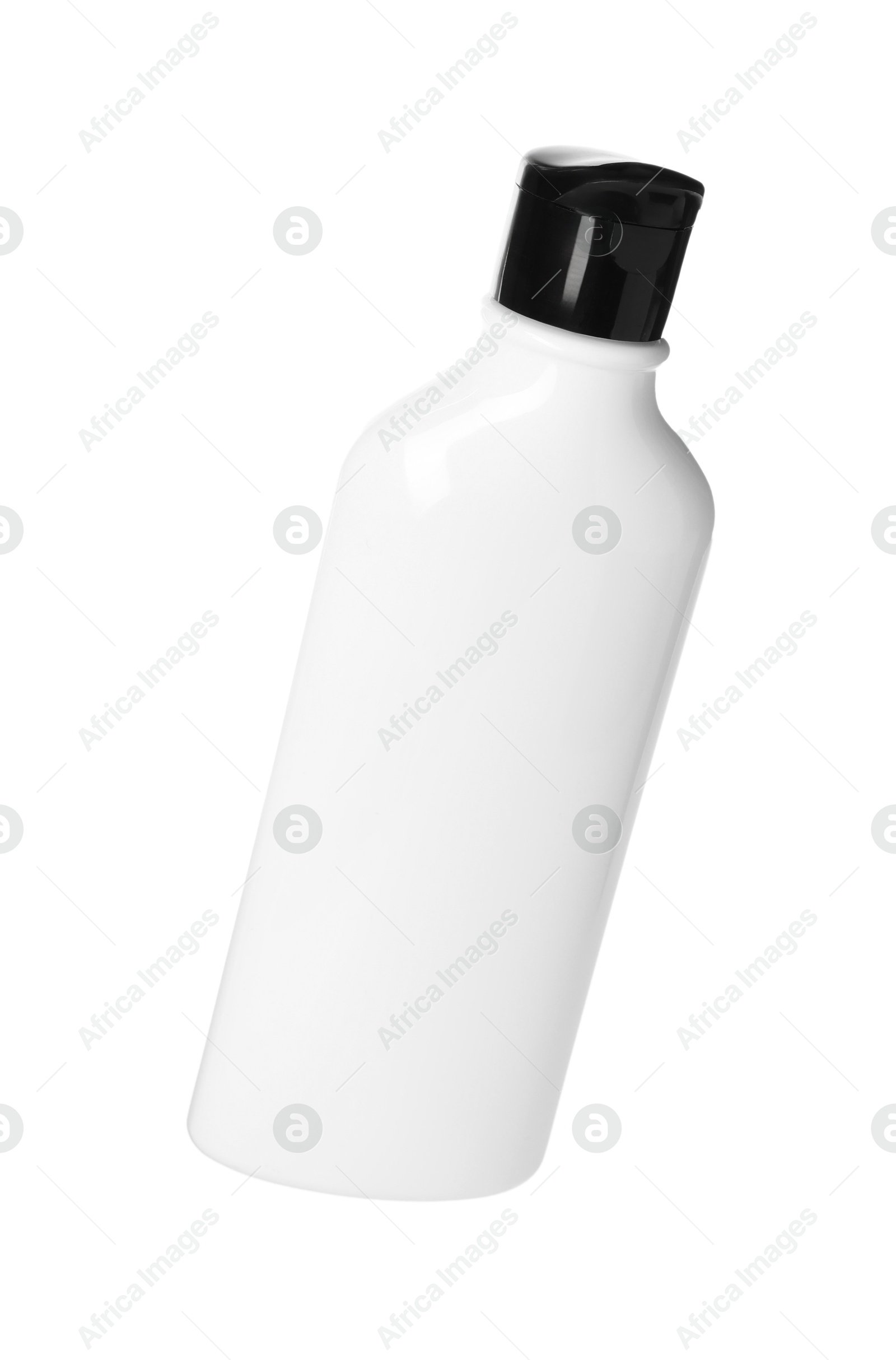 Photo of Shampoo in bottle isolated on white. Personal care product