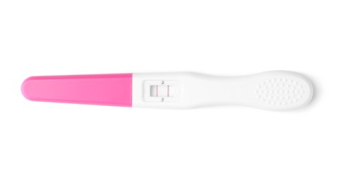 Photo of One pregnancy test isolated on white, top view