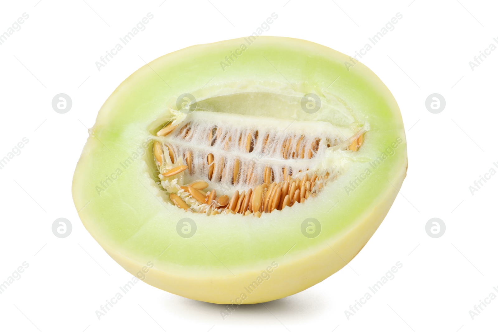 Photo of Half of fresh honeydew melon isolated on white