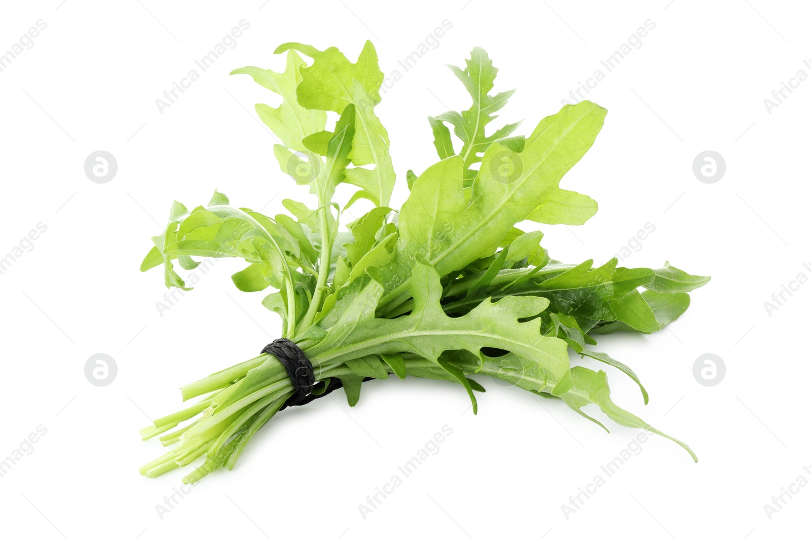 Photo of Bunch of fresh arugula leaves isolated on white