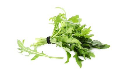 Photo of Bunch of fresh arugula leaves isolated on white