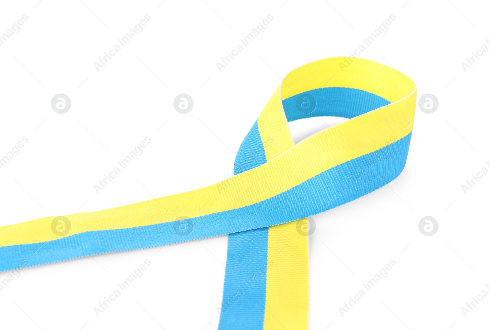 Photo of Ribbon in colors of Ukrainian national flag isolated on white