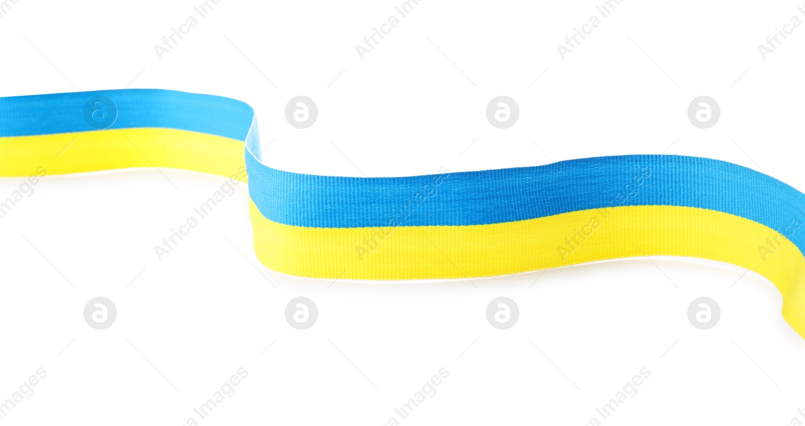 Photo of Ribbon in colors of Ukrainian national flag isolated on white