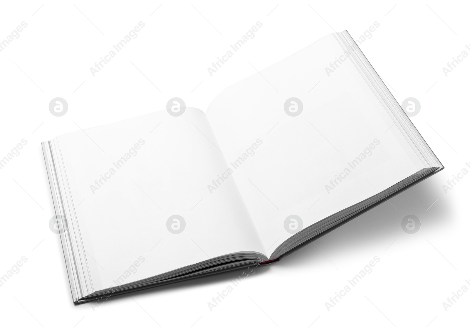 Photo of Open book with hard cover on white background