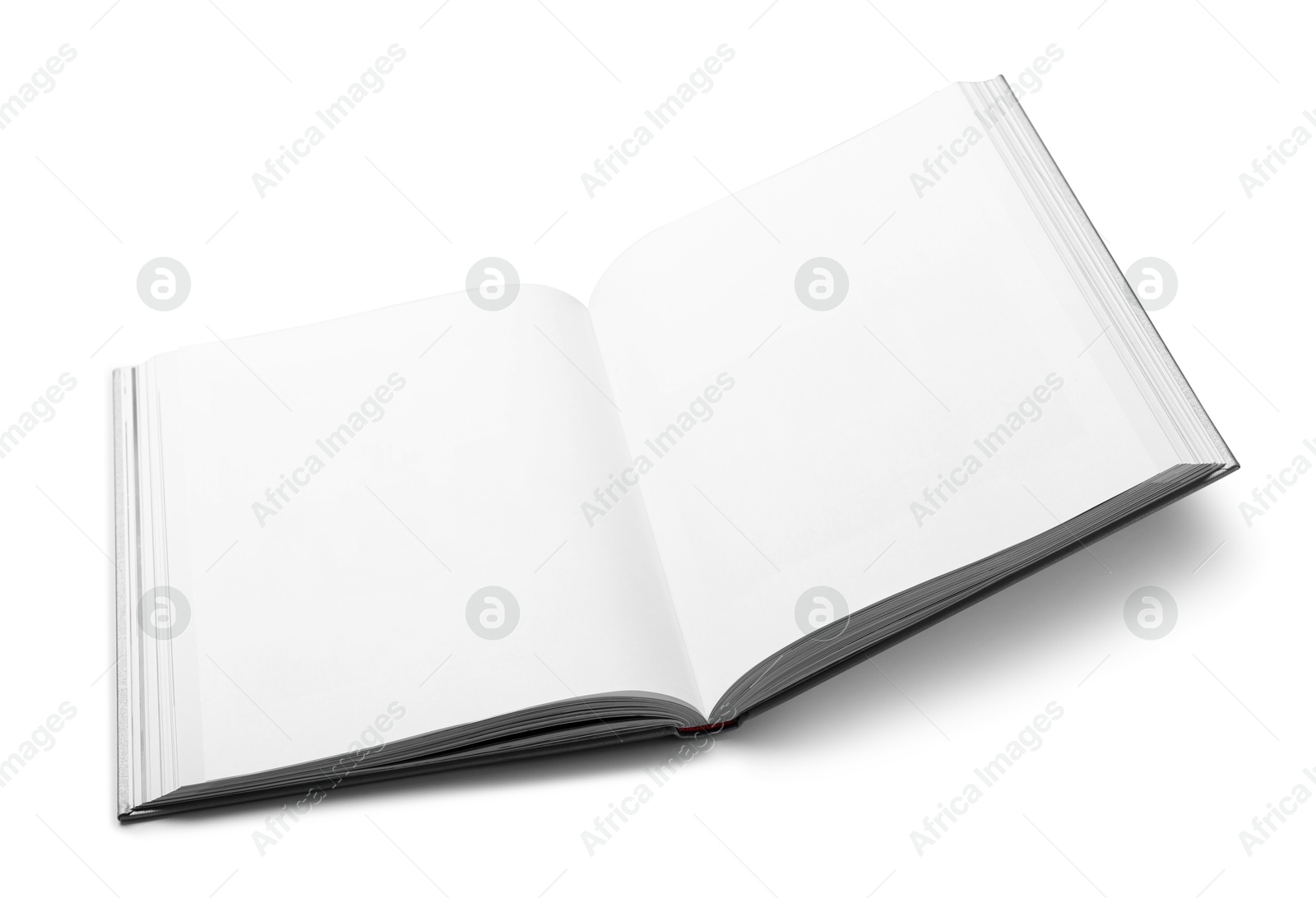 Photo of Open book with hard cover on white background