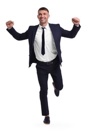 Photo of Businessman in suit running on white background