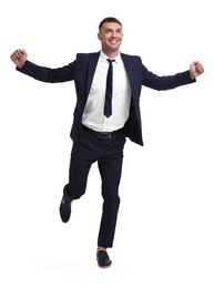 Photo of Businessman in suit running on white background