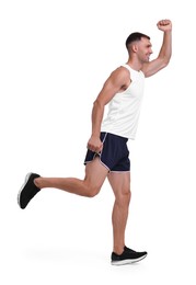 Photo of Man in sportswear running on white background