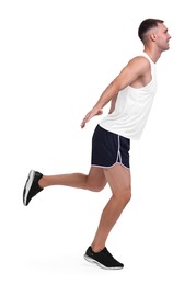 Photo of Man in sportswear running on white background