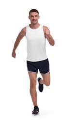 Photo of Man in sportswear running on white background