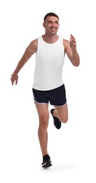 Photo of Man in sportswear running on white background