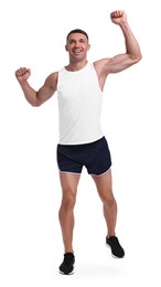 Photo of Man in sportswear running on white background