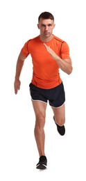 Photo of Man in sportswear running on white background