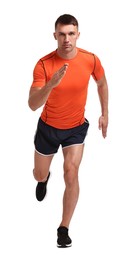 Photo of Man in sportswear running on white background