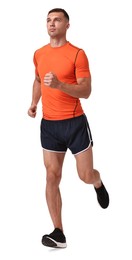 Man in sportswear running on white background