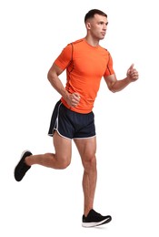 Photo of Man in sportswear running on white background