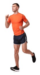 Photo of Man in sportswear running on white background