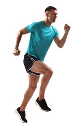 Photo of Man in sportswear running on white background