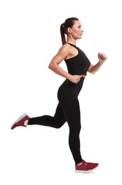 Photo of Woman in sportswear running on white background