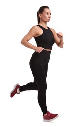 Photo of Woman in sportswear running on white background