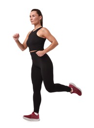 Photo of Woman in sportswear running on white background