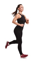 Photo of Woman in sportswear running on white background