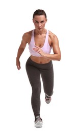 Photo of Woman in sportswear running on white background