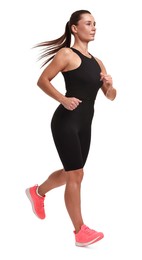 Photo of Woman in sportswear running on white background