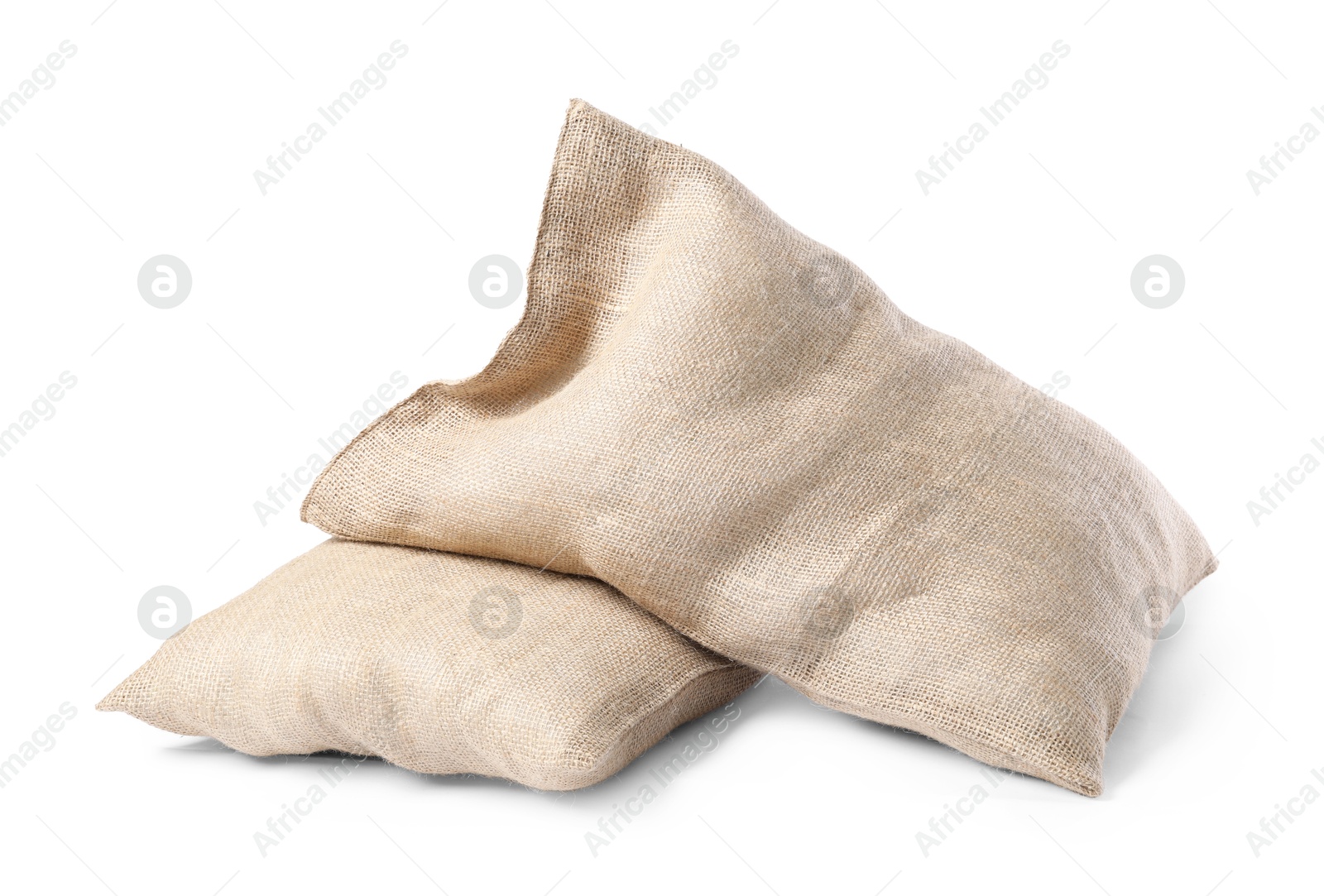 Photo of Two natural burlap sacks isolated on white