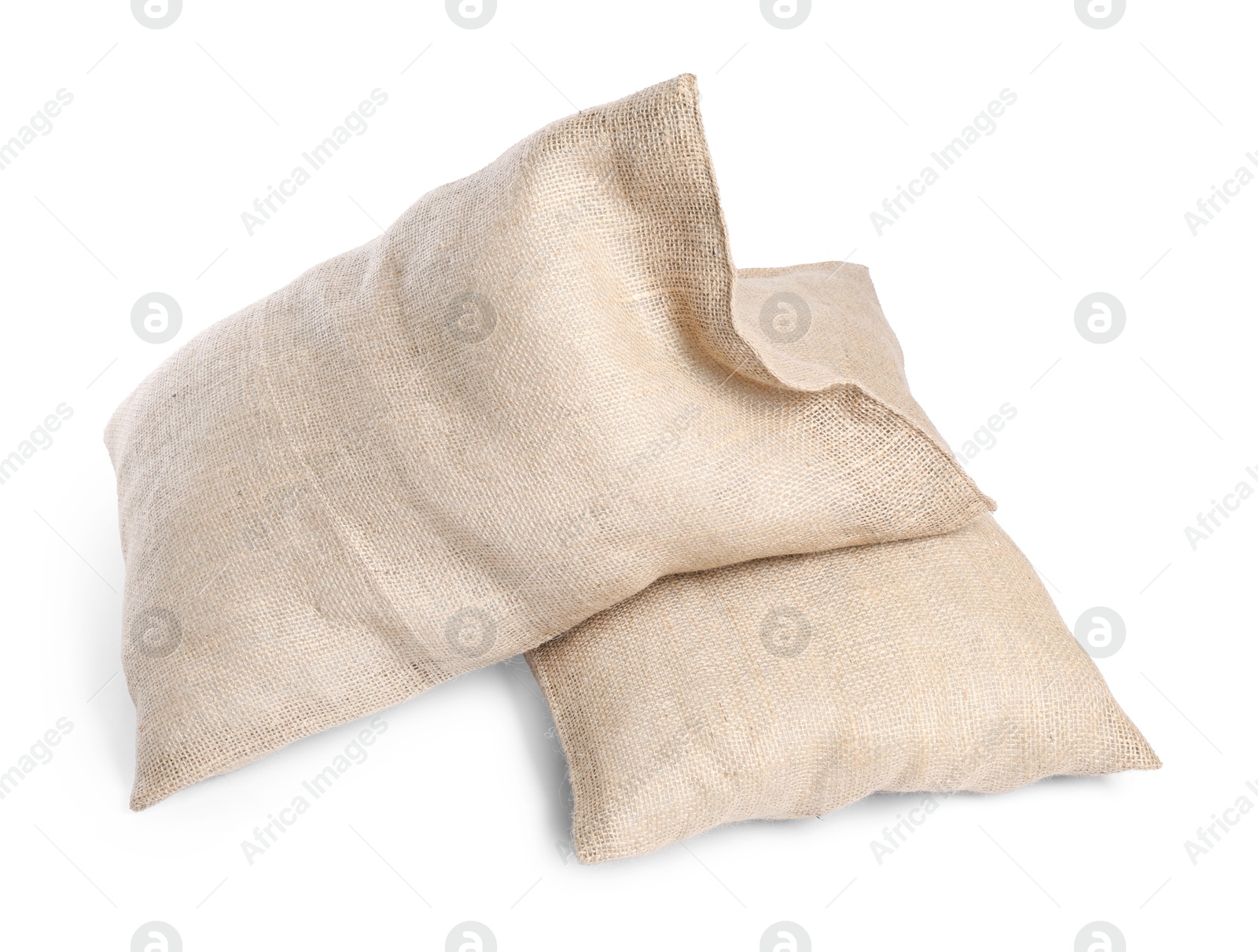 Photo of Two natural burlap sacks isolated on white