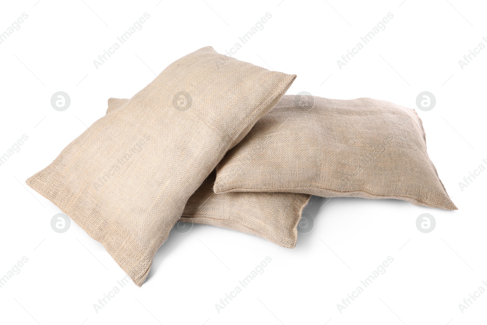 Photo of Group of burlap sacks isolated on white