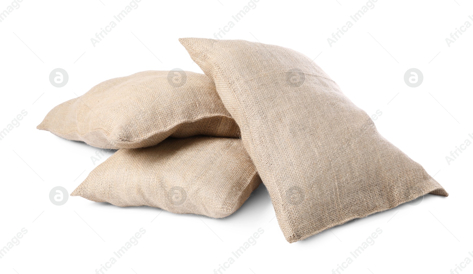 Photo of Group of burlap sacks isolated on white