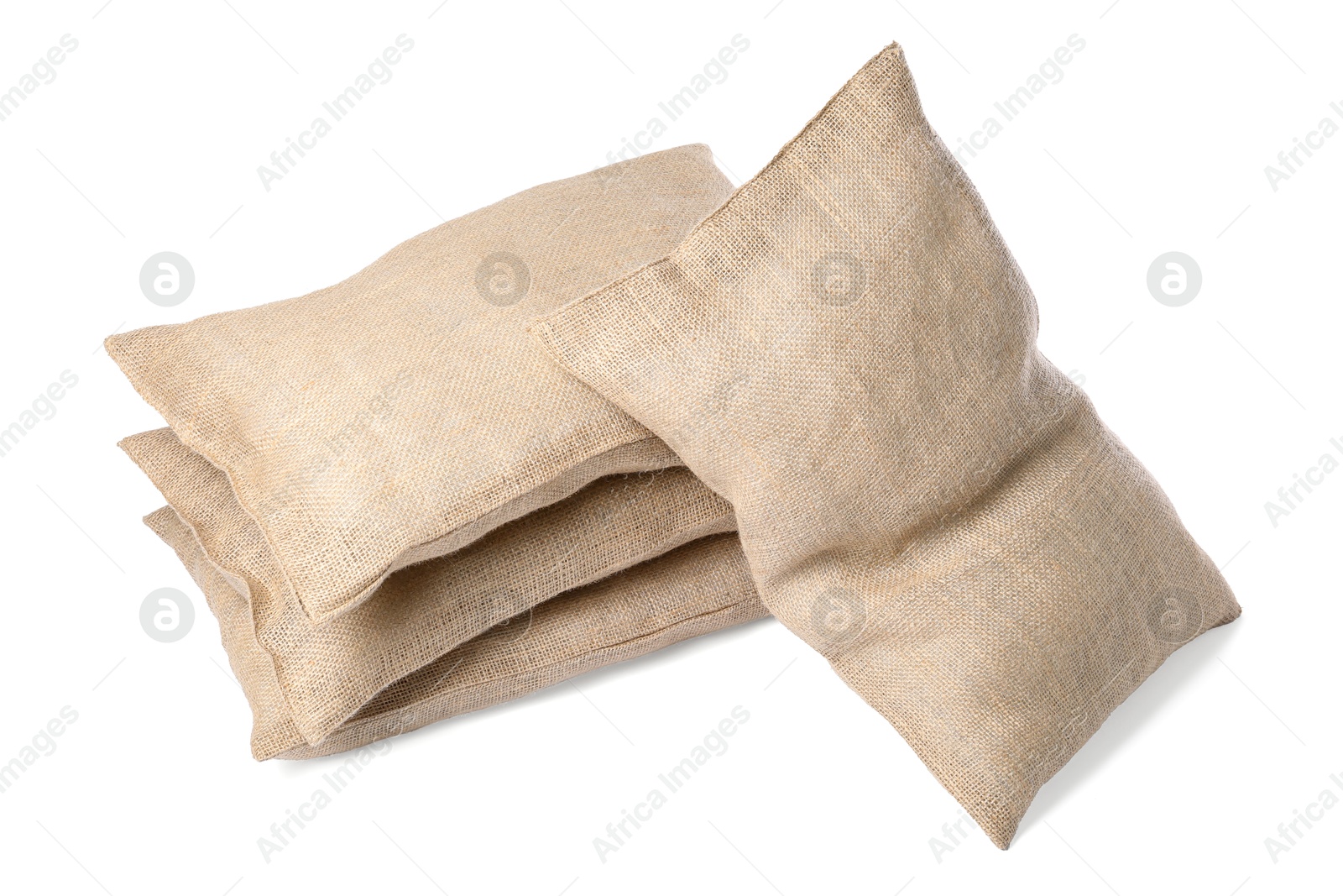 Photo of Group of burlap sacks isolated on white