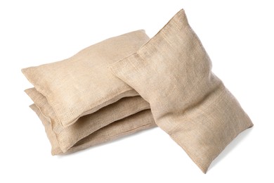 Group of burlap sacks isolated on white