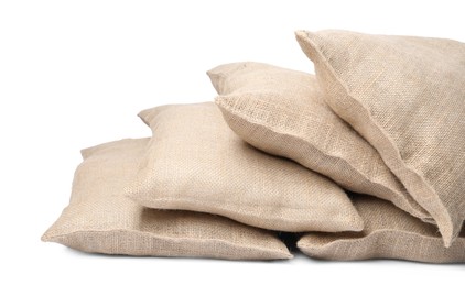 Photo of Group of burlap sacks isolated on white