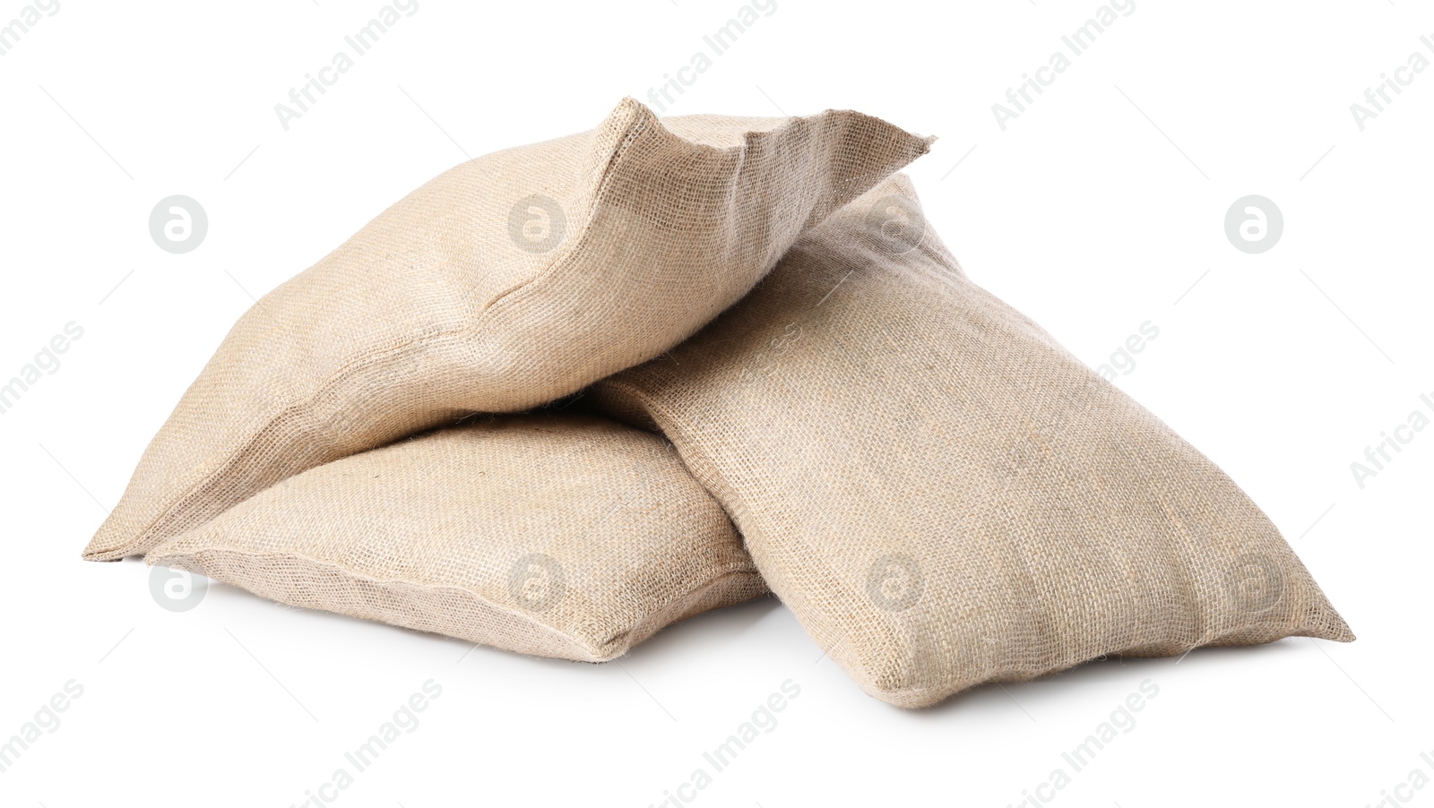 Photo of Group of burlap sacks isolated on white